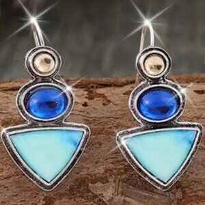 Vintage Retro Ethnic Style Silver Electro-Plated & Synthetic Gemstone Earrings